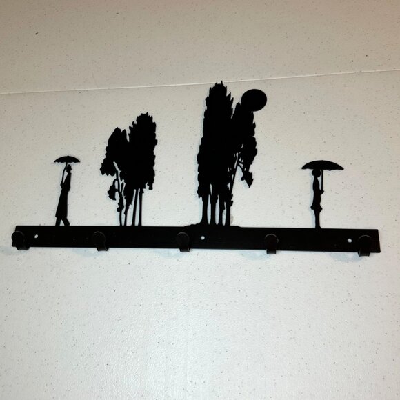 Small metal wall art Tie key scarf towel umbrella leash rack holder 5 hooks - Picture 7 of 13